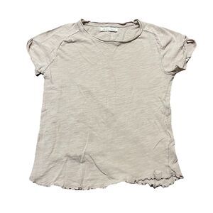Free People Be My Baby Short-Sleeve Shirt Size Medium Taupe lettuce edge